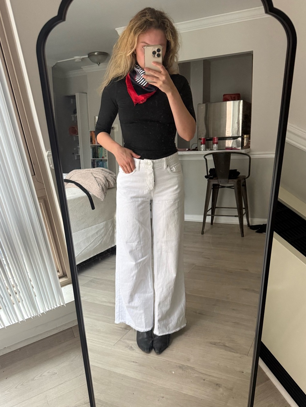 Mango White Wide Leg Mid Rise Jeans